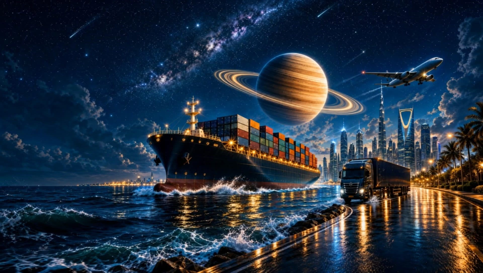 ميناء سعودي عند الغروب مع حاويات ورافعات